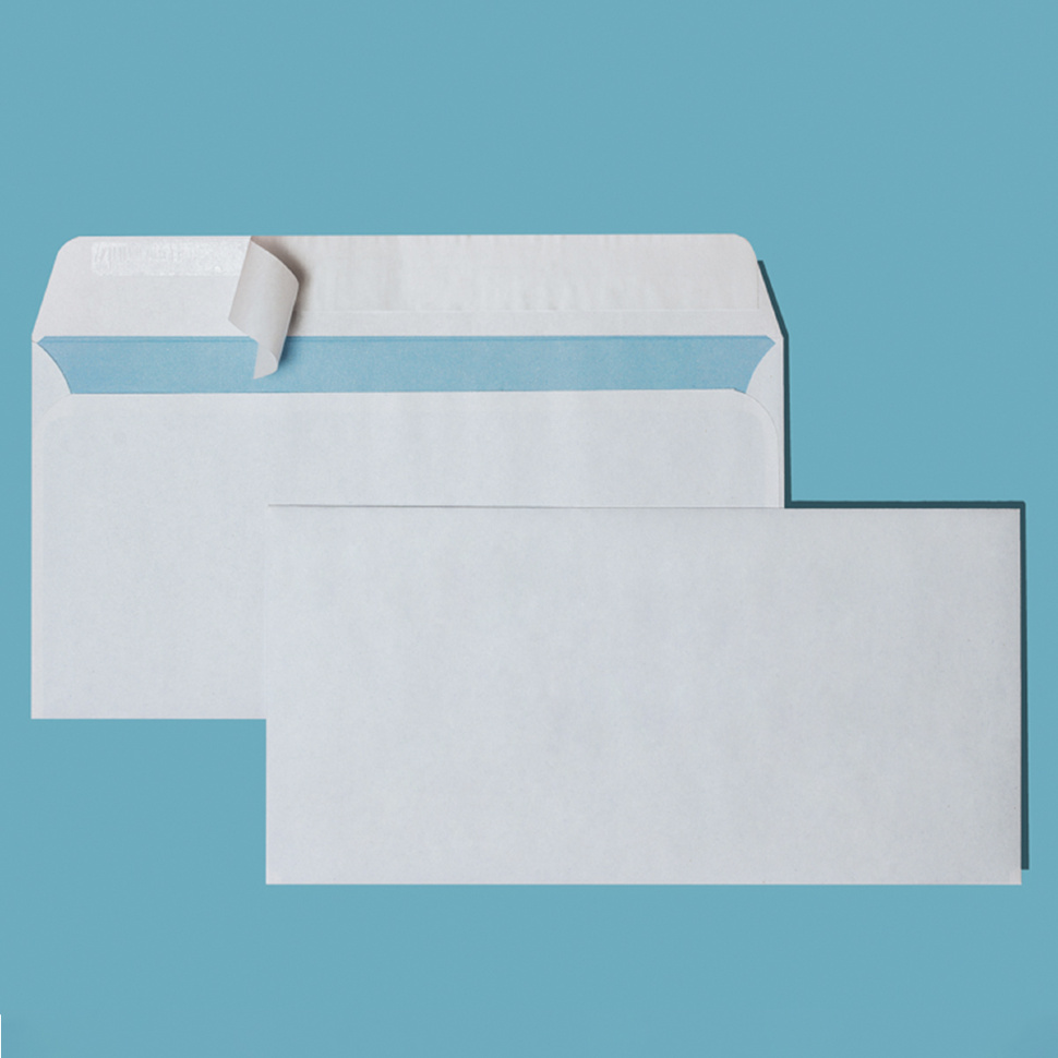 Почтовый конверт Е65 110х220мм пустой, лента, запечатка